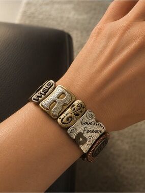 Mixed Metal Inspirational Stretch Bracelet Love Forever Boho Statement